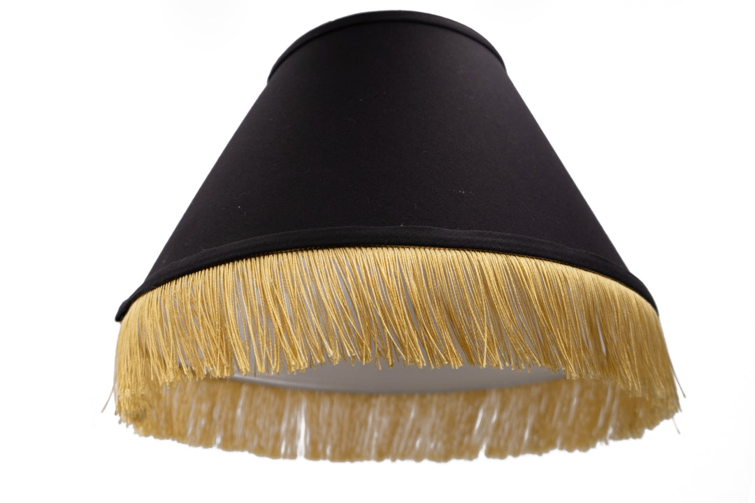 Black Shantung Silk Empire 10 Inch Uno Lamp Shade with Gold Fringe