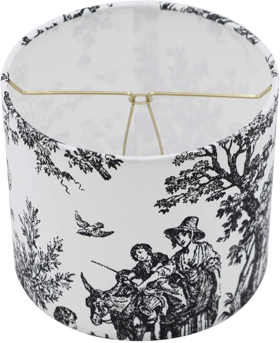 French Toile Black and White 7 Inch Retro Barrel Drum Clip On Chandelier Lamp Shade