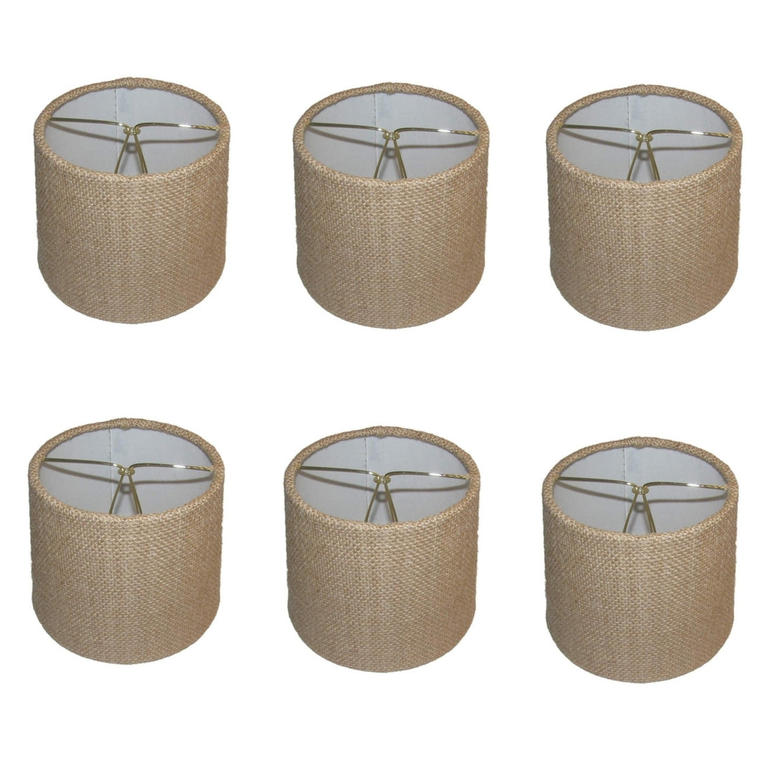 UpgradeLights Beige Burlap 6 Inch European Drum Chandelier Lamp Shades (Set of 6) with Matching Chain Cover