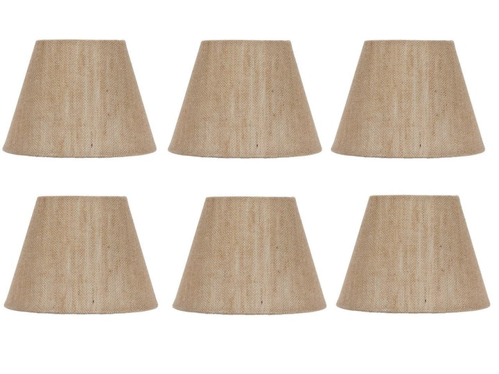 UpgradeLights Set of Six European Drum Style Chandelier Lamp Shades 6 Inch Natural Burlap Clips Onto Bulb