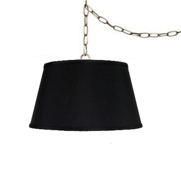 UpgradeLights Swag Lamp Fixture 19 Inch Laminated Silk Pendant Lamp Shade in Black Hanging Light