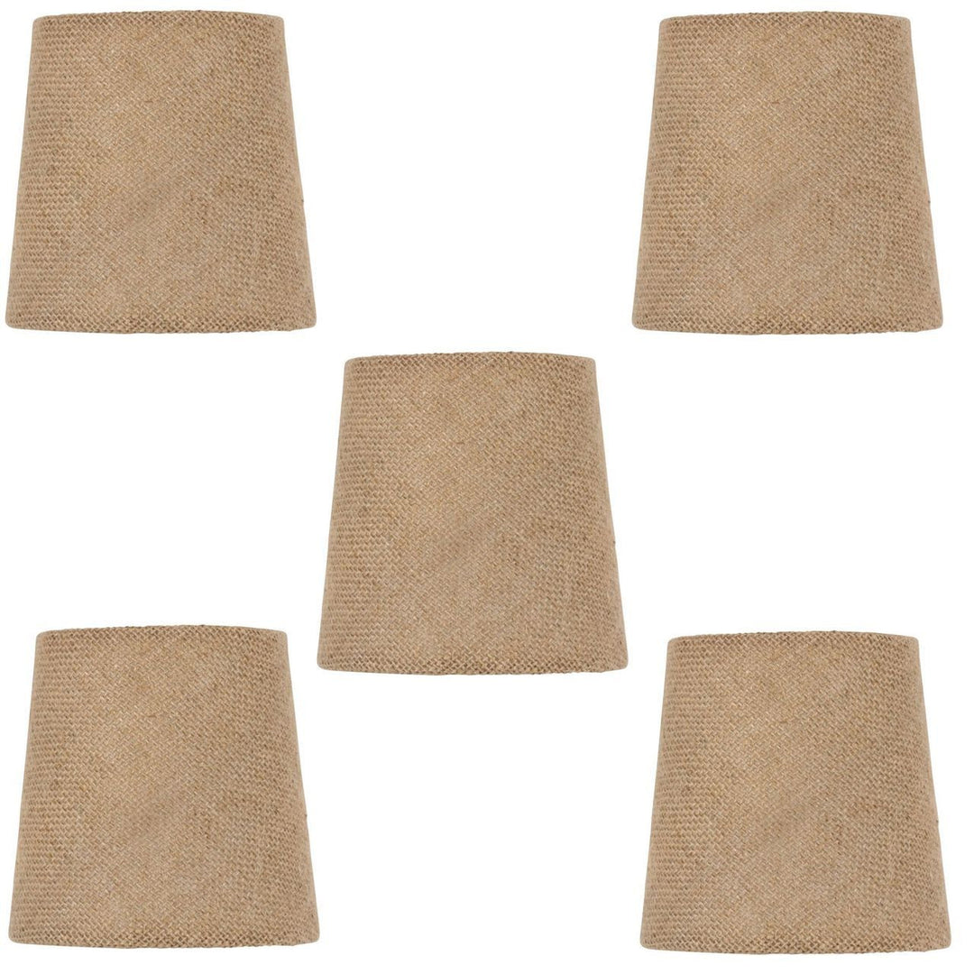 UpgradeLights Beige Burlap 4 Inch European Drum Chandelier Lamp Shades (Set of 5) with Matching Chain Cover