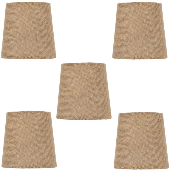 UpgradeLights Set of 5 Rolled Edge Burlap Drum Chandelier Shades 5 Inch with Burlap Chain Cover