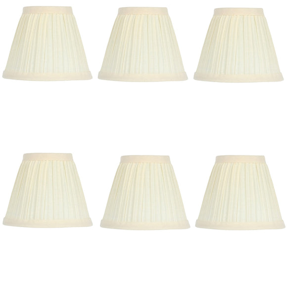 Upgradelights Cream Pleated Silk 5 Inch Clip On Chandelier Lampshades (Set of 6)