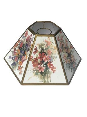 Upgradelights White with Gold Floral Hex 14 Inch Chimney Fitter Lampshade Replacement 5 X 14 X 7.5
