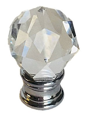 Clear Faceted Orb Crystal Finial with Polished Chrome Base