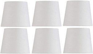 White Linen 4 Inch Clip on Retro Drum Chandelier Lampshade Set of Six