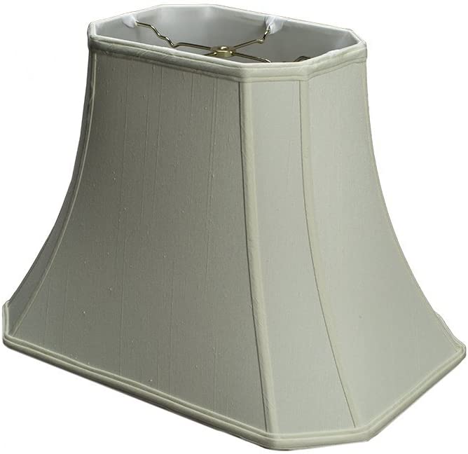 Eggshell Shantung Silk 14 Inch Rectangle Cut Corner Lamp Shade with Matching Harp and Finial