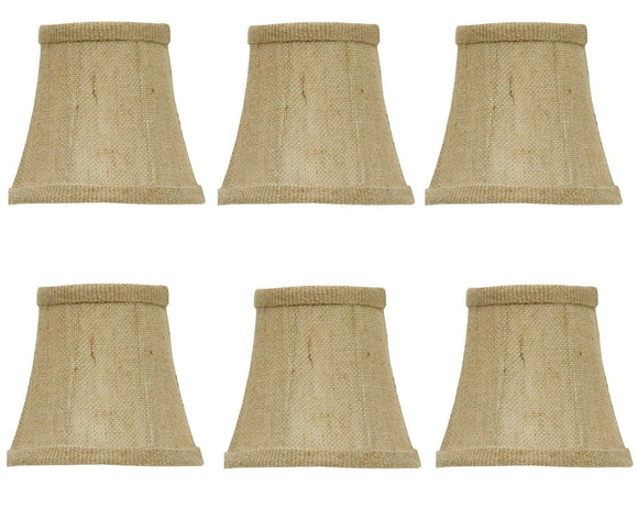 UpgradeLights Set of 6 Chandelier Lamp Shades 4 Inch Sand Belgium Linen Barrel Drum