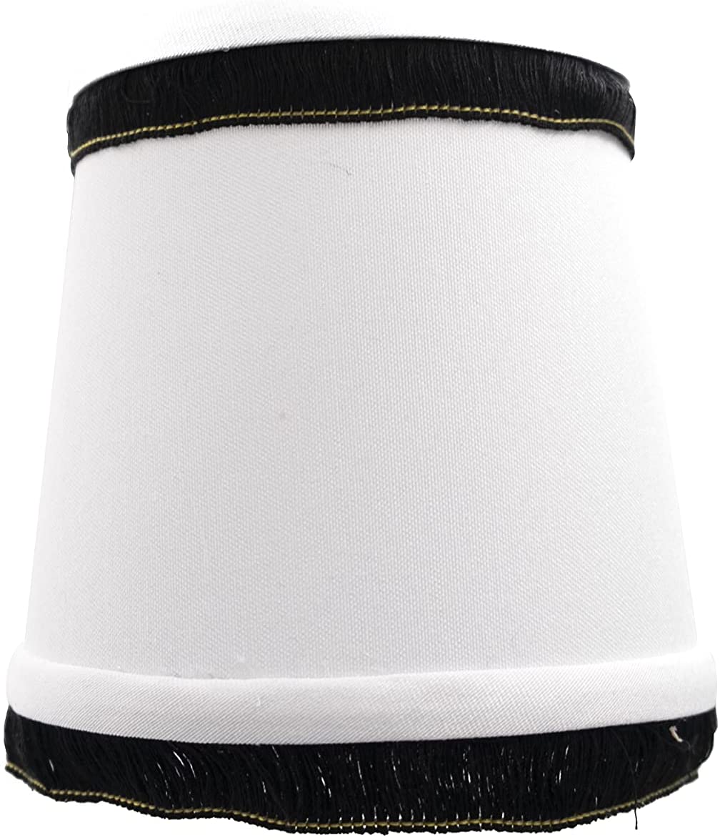 White with Black Trim 5 Inch Tapered Drum Clip On Chandelier Lamp Shade