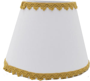 White with Antique Gold Embroidered Trim 8 inch Clip On Lamp Shade