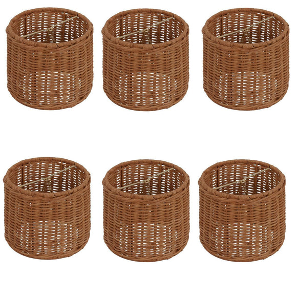 UpgradeLights Medium Brown Wicker 5 Inch Retro Drum Chandelier Lamp Shade (Set of 6).