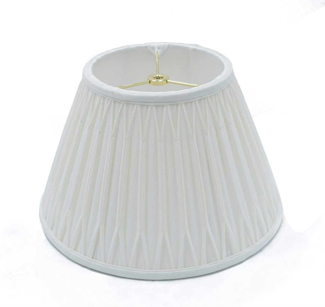 Cream Silk Transitional Bell Double Smocked Pleat Lamp Shade with Matching Harp and Finial