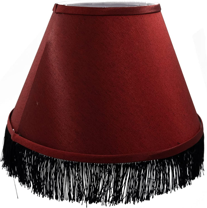 Red Shantung Silk Empire 10 Inch Uno Lamp Shade with Black Fringe