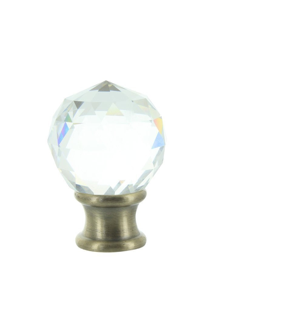 Upgradelights Clear Faceted Crystal Orb Finial with Antique Brass Base