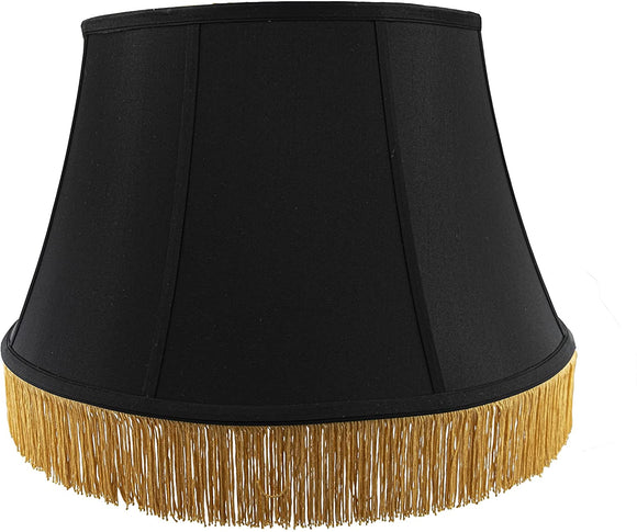Shantung 19 Inch Modified Bell with Fringe Floor Lamp Shade (Black with Gold)