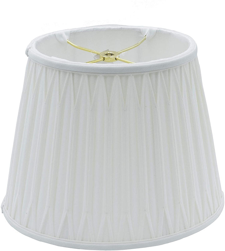 Cream Silk Oval Double Smocked Pleat Washer Lamp Shade with Matching Harp and Finial