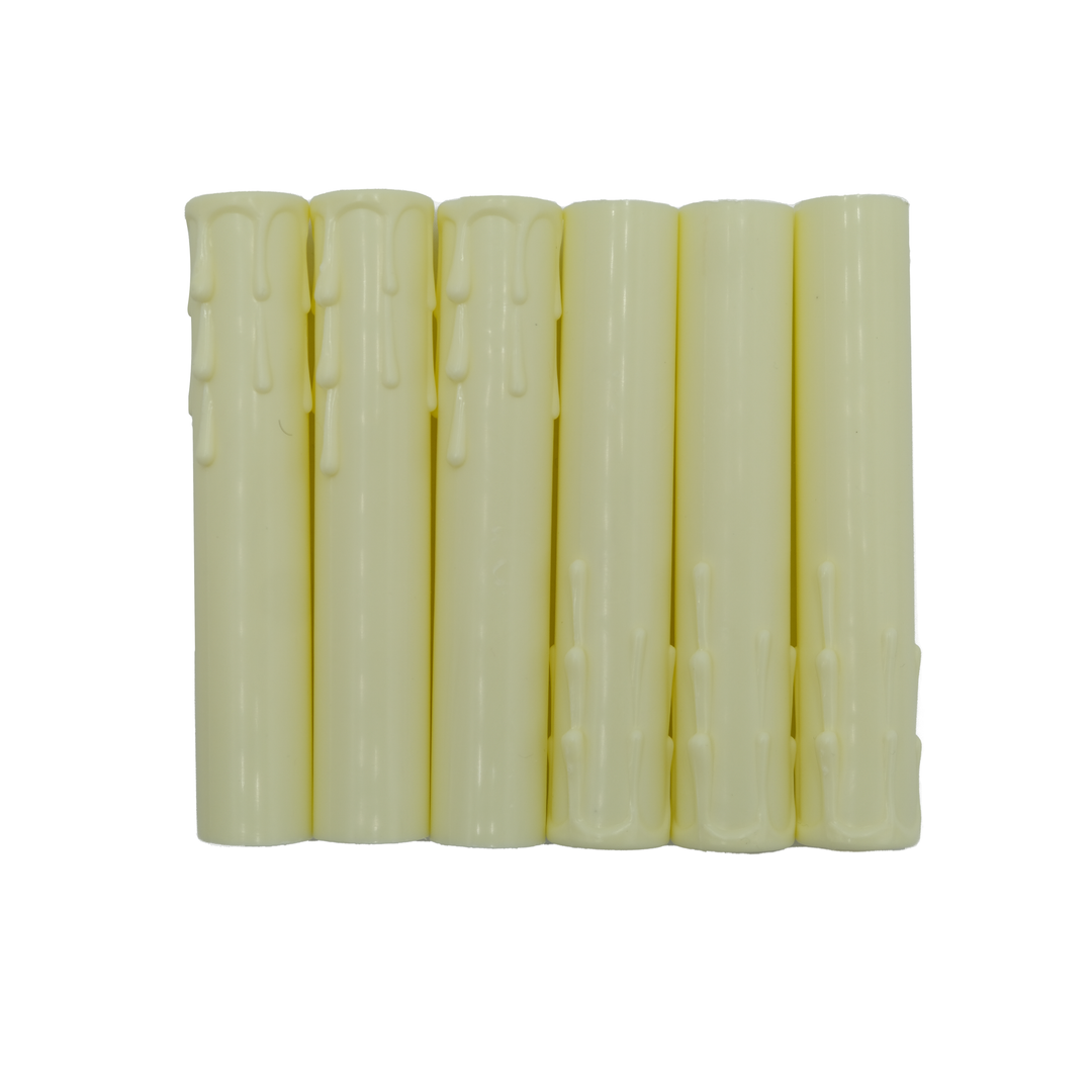 Cream Fiber Drip Candelabra Candle Covers - Set Of 6, 6 Inch Height For Chandeliers & Sconces