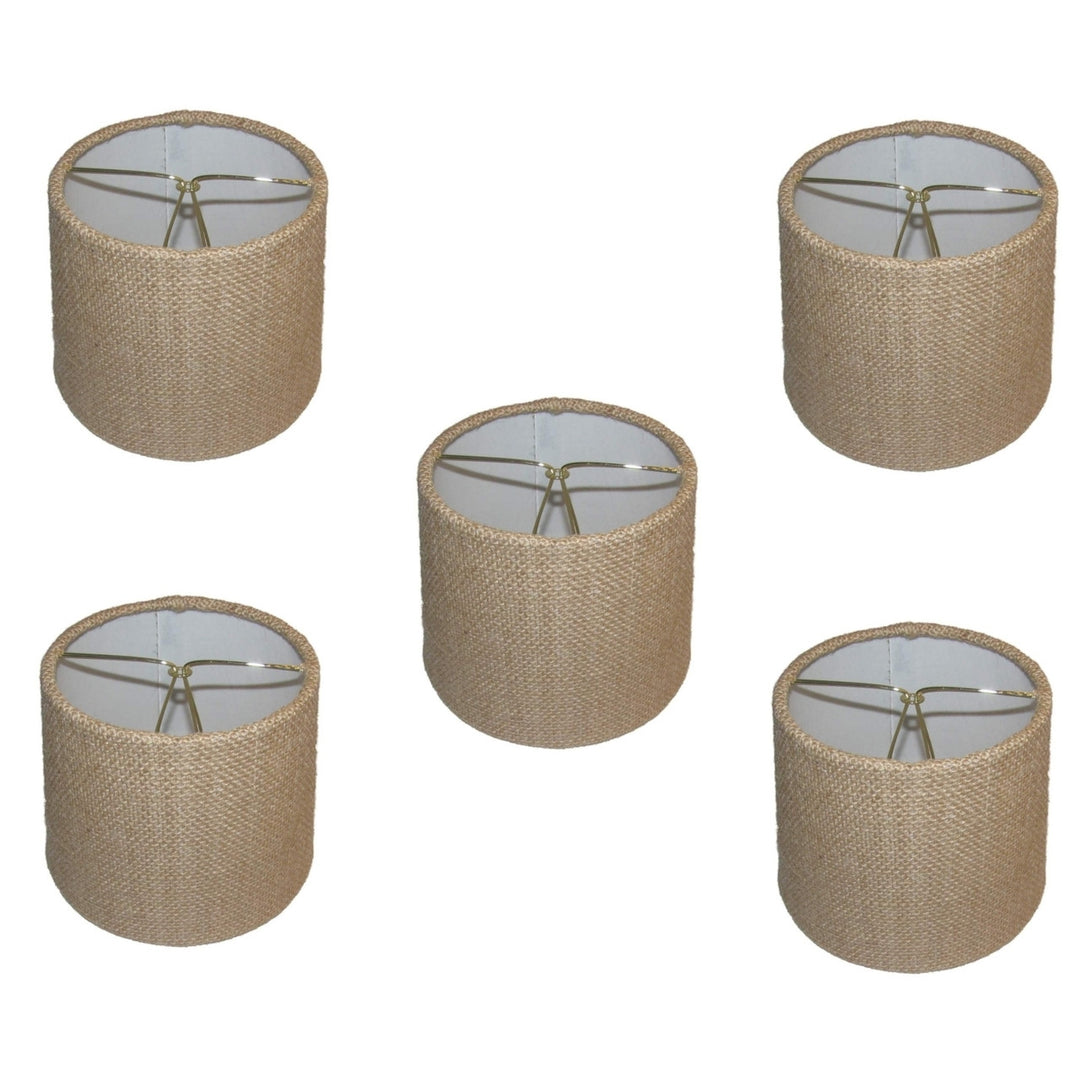 UpgradeLights Set of Five with Burlap Chain Cover 6 Inch European Drum Style Chandelier Lamp Shade Mini Shade Natural Burlap Fabric (6inch)