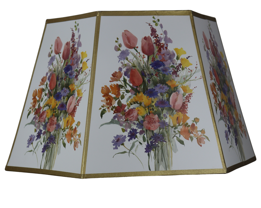 White Floral Printed Panel 18 Inch Hex Floor Lamp Shade